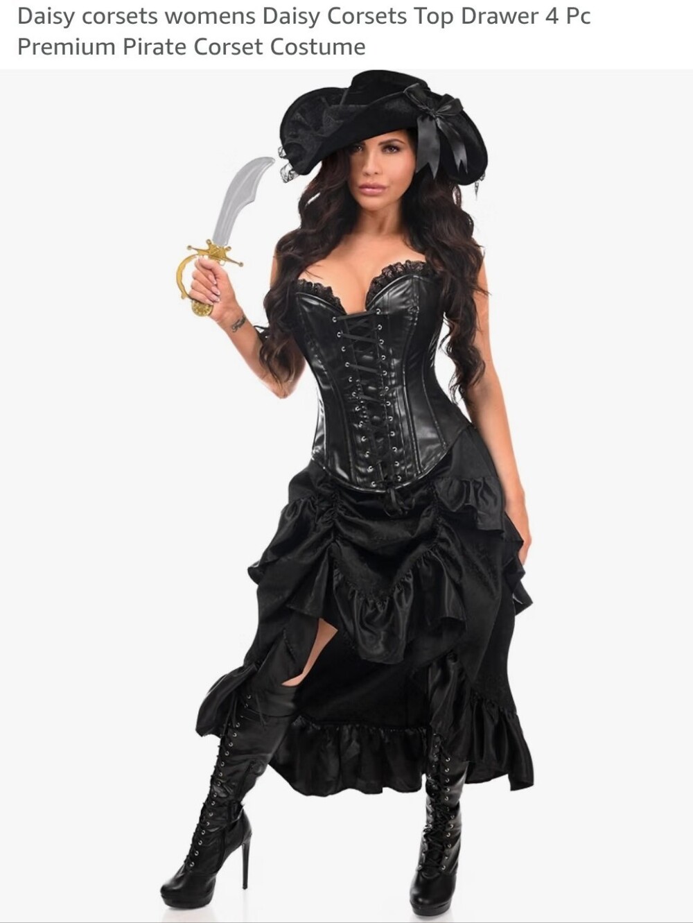 NWT Daisy Corsets Top Drawer 4 Pc Black/Black Premium Pirate Costume Medium